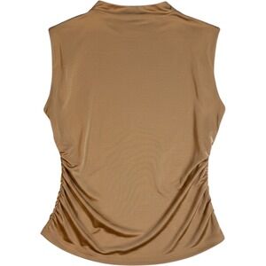 DR2 Womens Bronze Gold Mock Neck Ruched Sleeveless Blouse Top M DR25527KTN